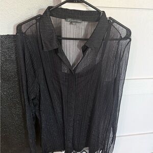 Adrianna Papell Black Sheer Striped Blouse XL